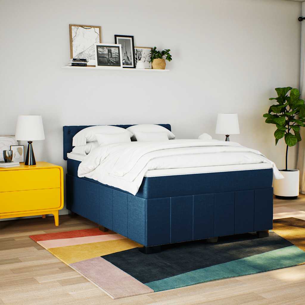 Boxspringbett mit Matratze Blau 140x190 cm Stoff