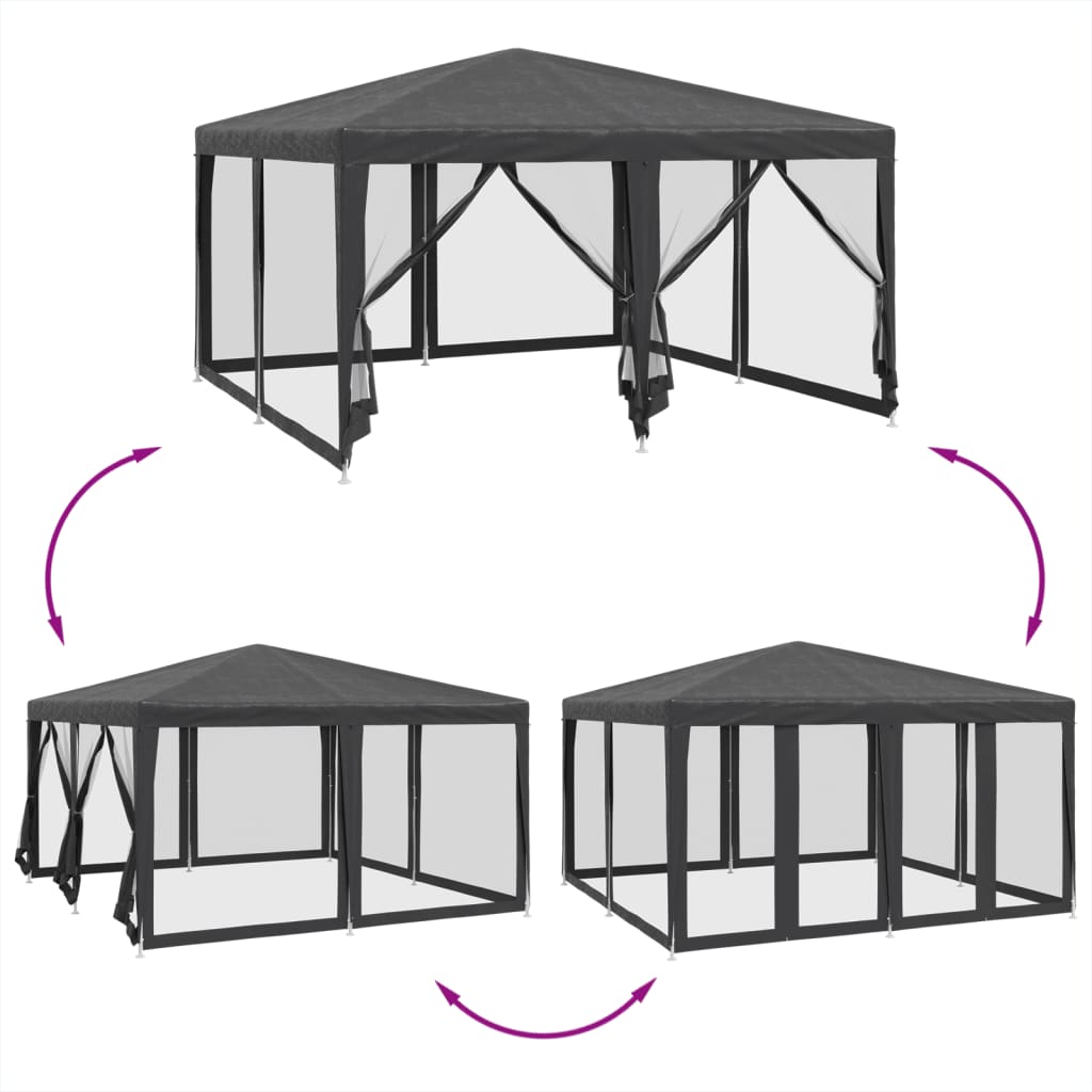 Partyzelt mit 8 Mesh-Seitenteilen Anthrazit 4x4 m HDPE