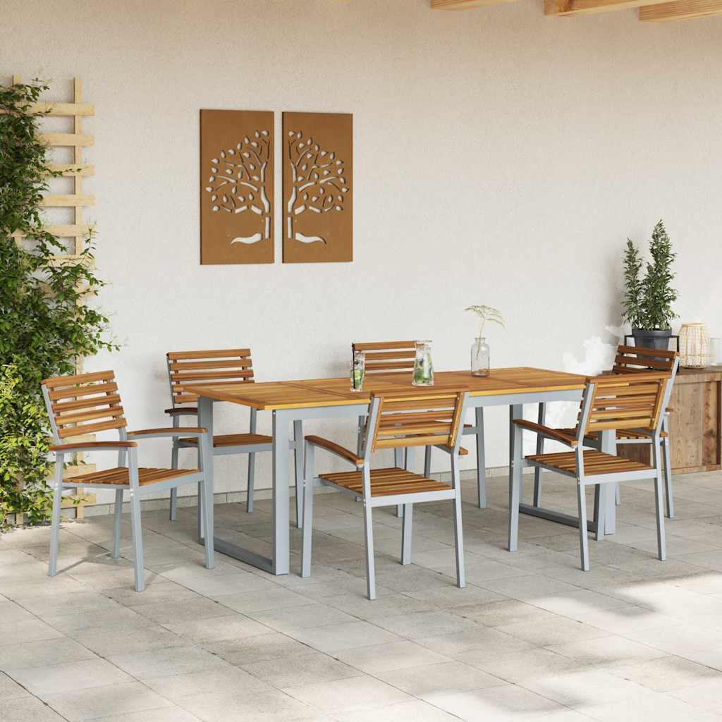 Garten Essgruppe 7 pcs Grau Massivholz Akazie
