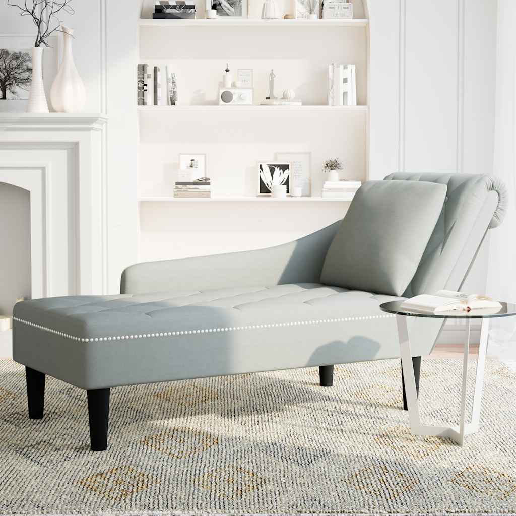 Chaiselongue mit Kissen und Rechter Armlehne Hellgrau Samt