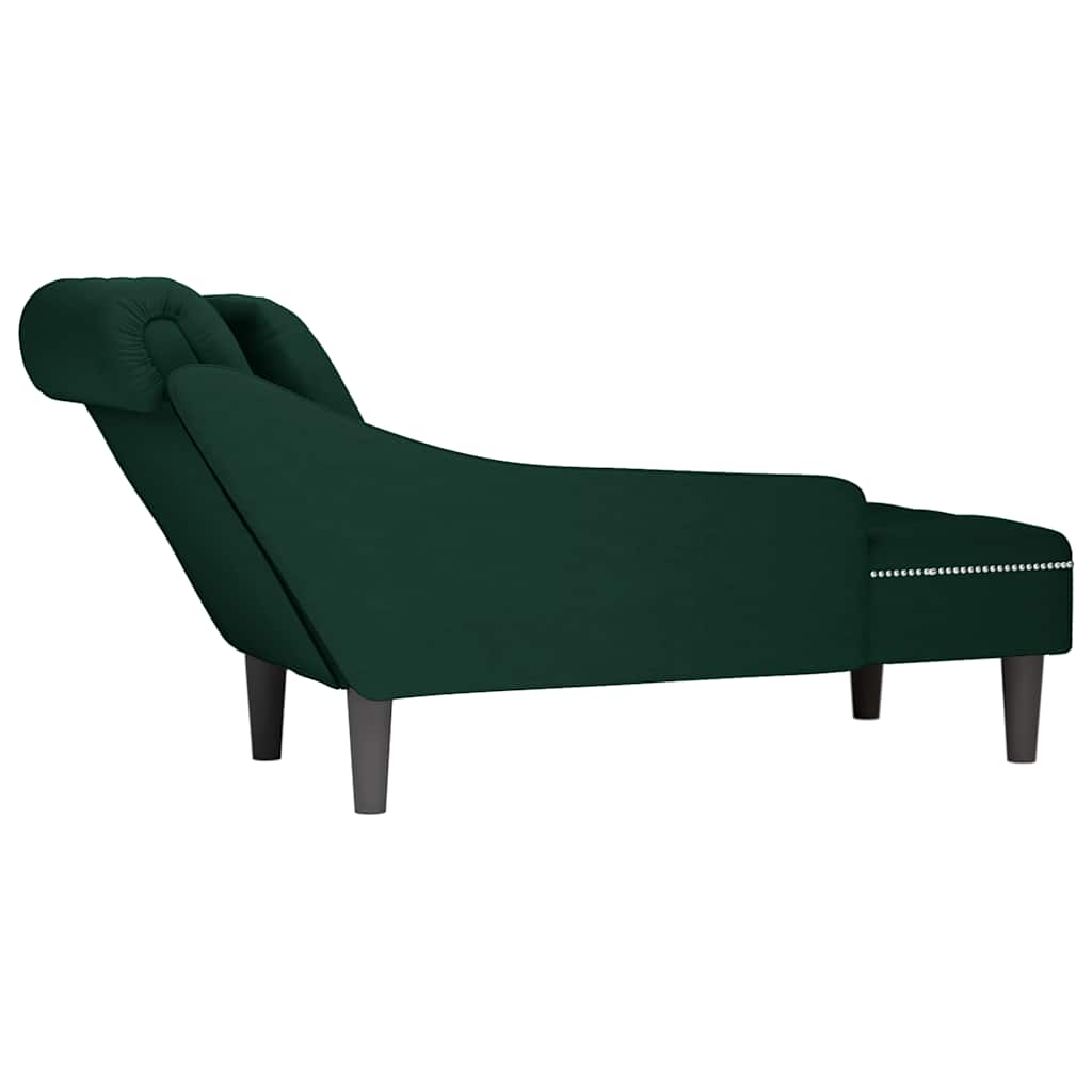 Chaiselongue mit Kissen und Rechter Armlehne Dunkelgrün Samt