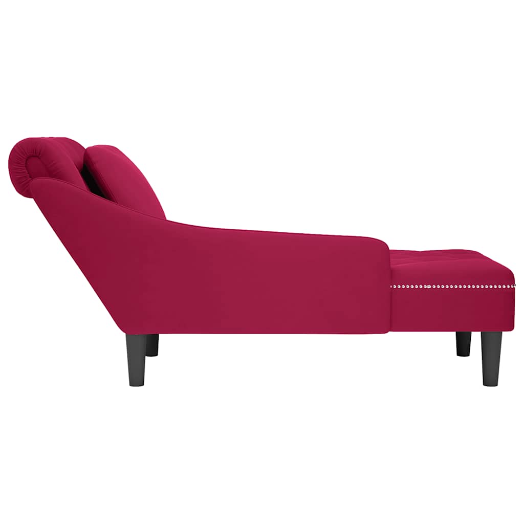 Chaiselongue mit Kissen und Rechter Armlehne Weinrot Samt