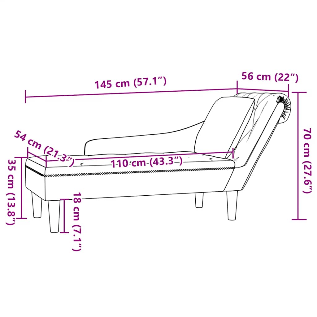 Chaiselongue mit Kissen und Rechter Armlehne Weinrot Samt