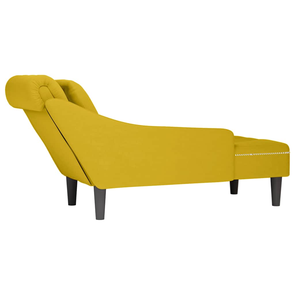 Chaiselongue mit Kissen und Rechter Armlehne Gelb Samt