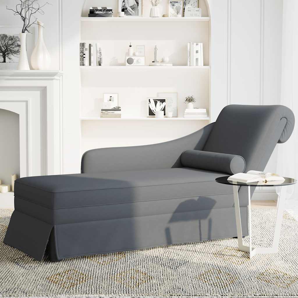 Chaiselongue mit Nackenrolle Rechter Armlehne Dunkelgrau Samt