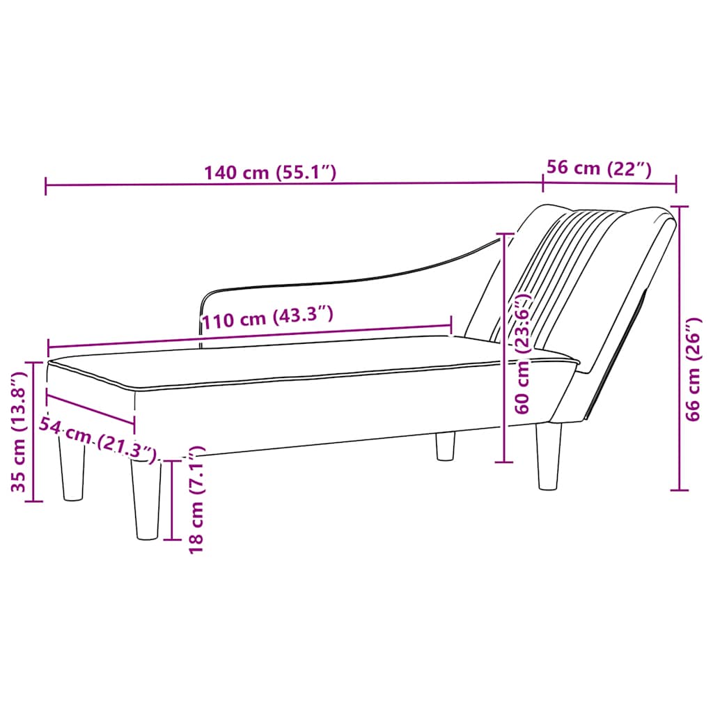 Chaiselongue mit Rechter Armlehne Schwarz Stoff