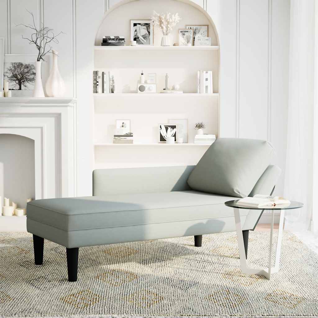 Chaiselongue mit Kissen und Rechter Armlehne Hellgrau Samt