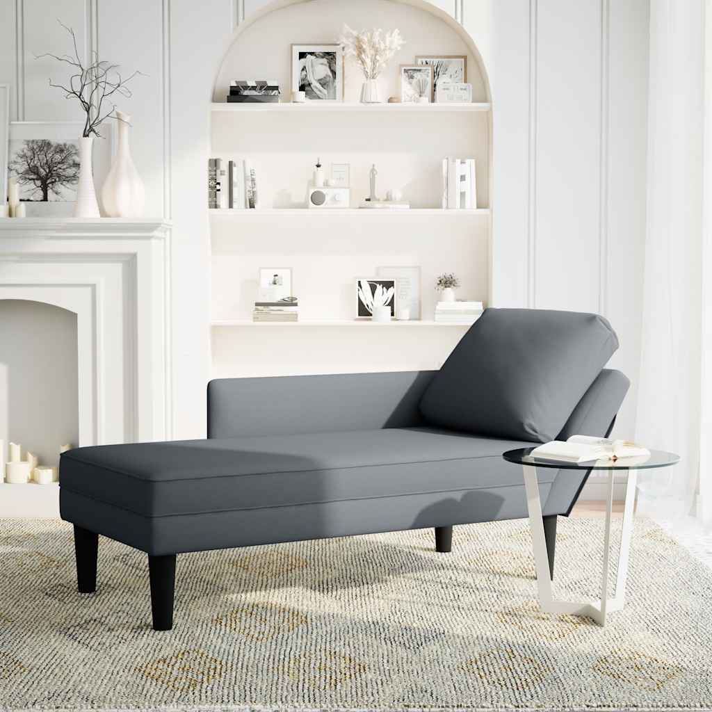 Chaiselongue mit Kissen und Rechter Armlehne Dunkelgrau Samt