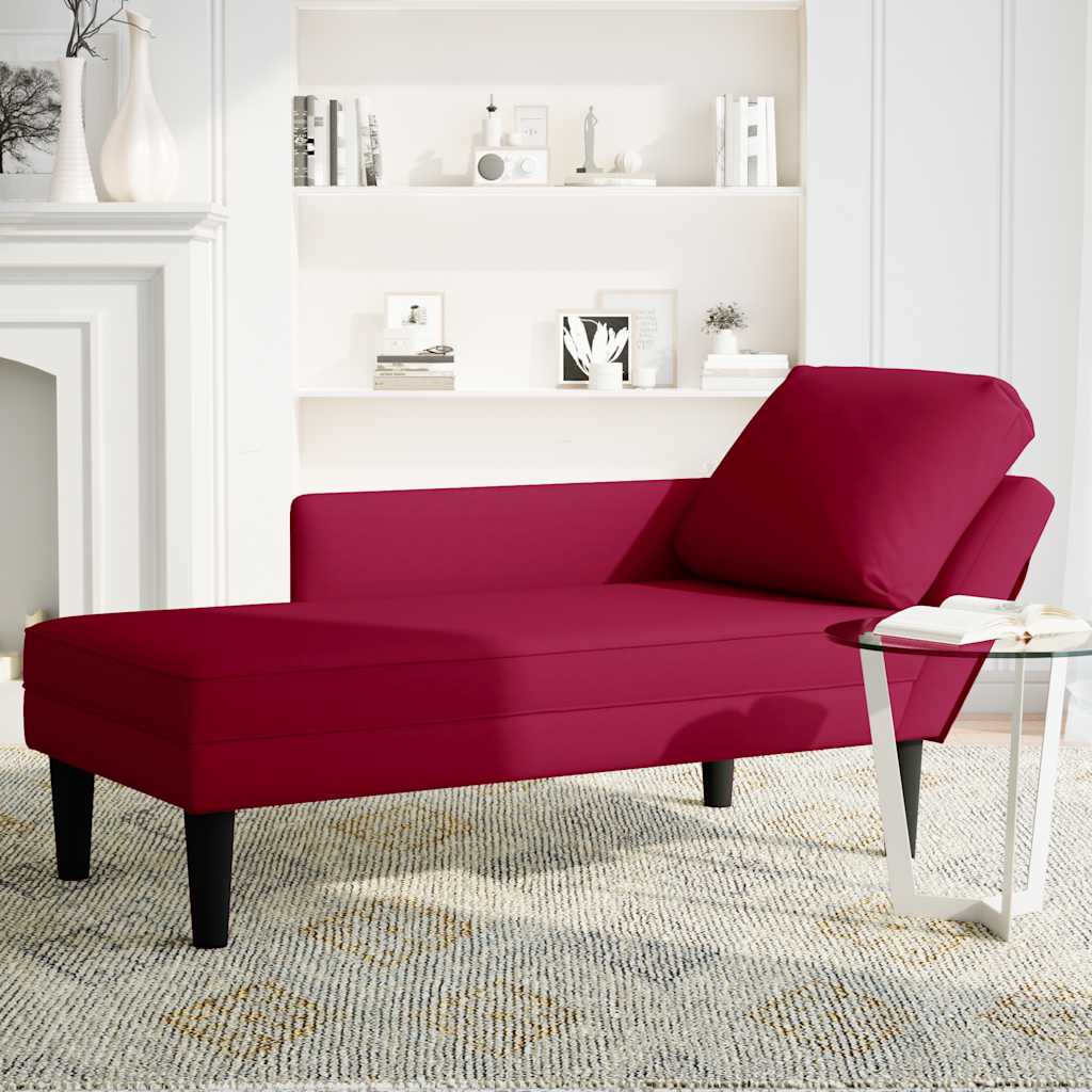 Chaiselongue mit Kissen und Rechter Armlehne Weinrot Samt