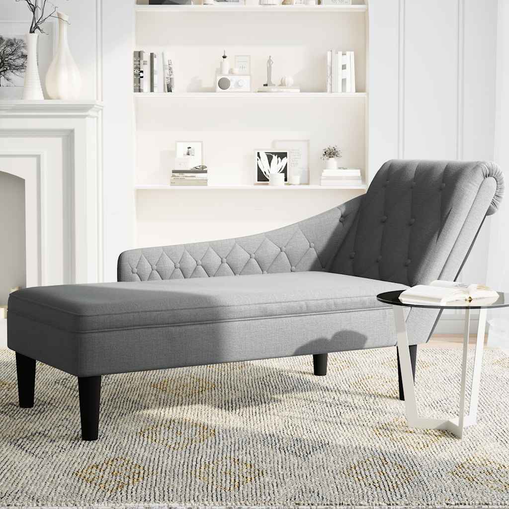 Chaiselongue mit Kissen und Rechter Armlehne Hellgrau Stoff
