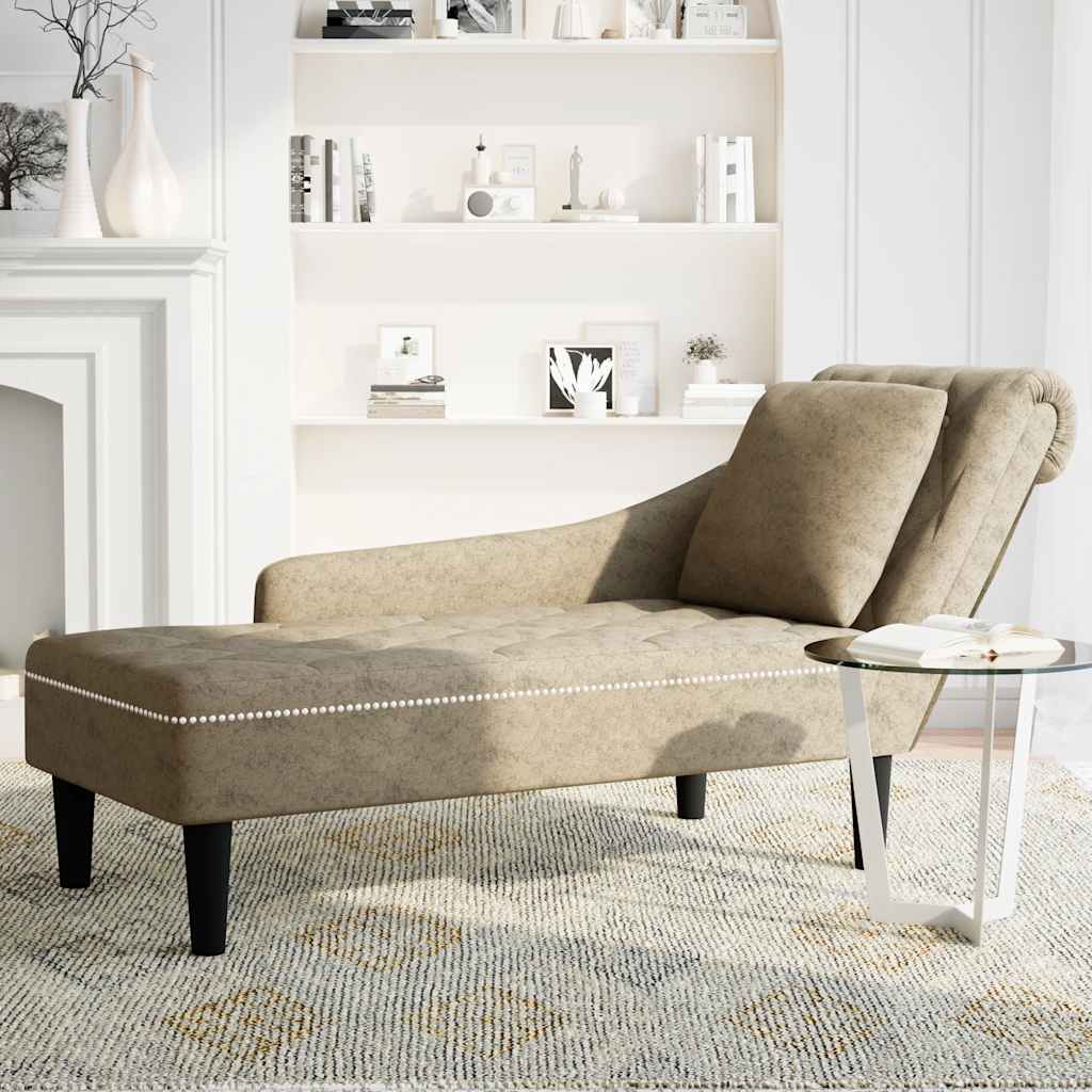 Chaiselongue mit Kissen Rechter Armlehne Hellgrau Kunstleder