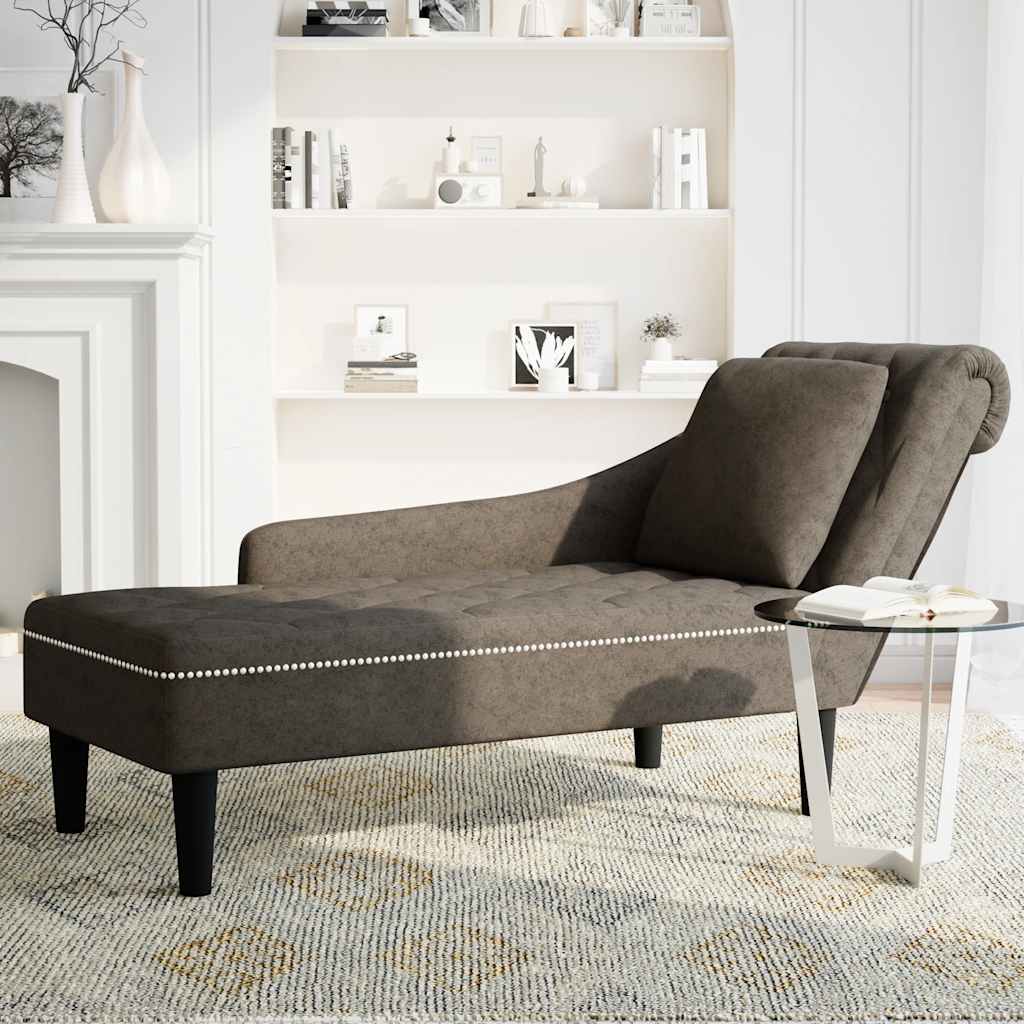 Chaiselongue mit Kissen & Rechter Armlehne Grau Kunstleder