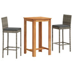 3-tlg. Gartenbar-Set Grau Massivholz Akazie und Poly Rattan