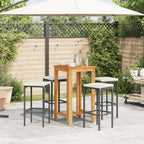 5-tlg. Gartenbar-Set Schwarz Massivholz Akazie und Poly Rattan