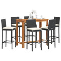 7-tlg. Gartenbar-Set Schwarz Massivholz Akazie und Poly Rattan