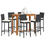 7-tlg. Gartenbar-Set Schwarz Massivholz Akazie und Poly Rattan