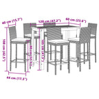 7-tlg. Gartenbar-Set Grau Massivholz Akazie und Poly Rattan