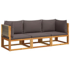 3-tlg. Gartensofa-Set mit Kissen Holz Akazie & Seil