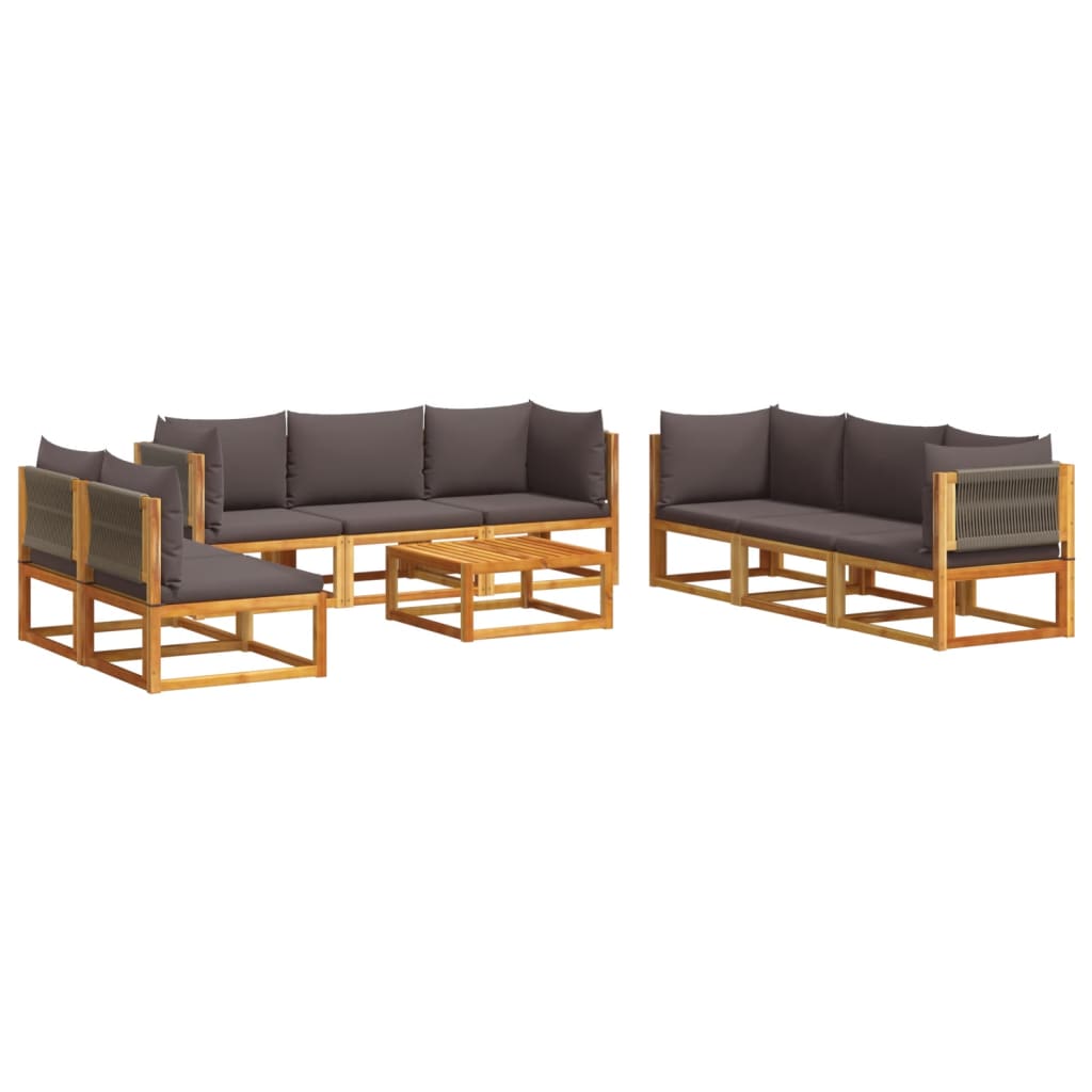 9-tlg. Gartensofa-Set mit Kissen Holz Akazie & Seil
