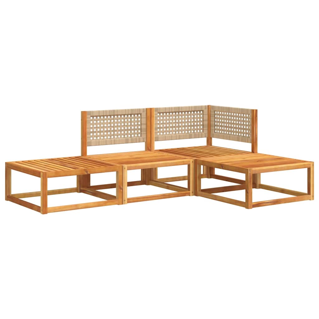 4-tlg. Gartensofa-Set mit Kissen Holz Akazie & Rattan