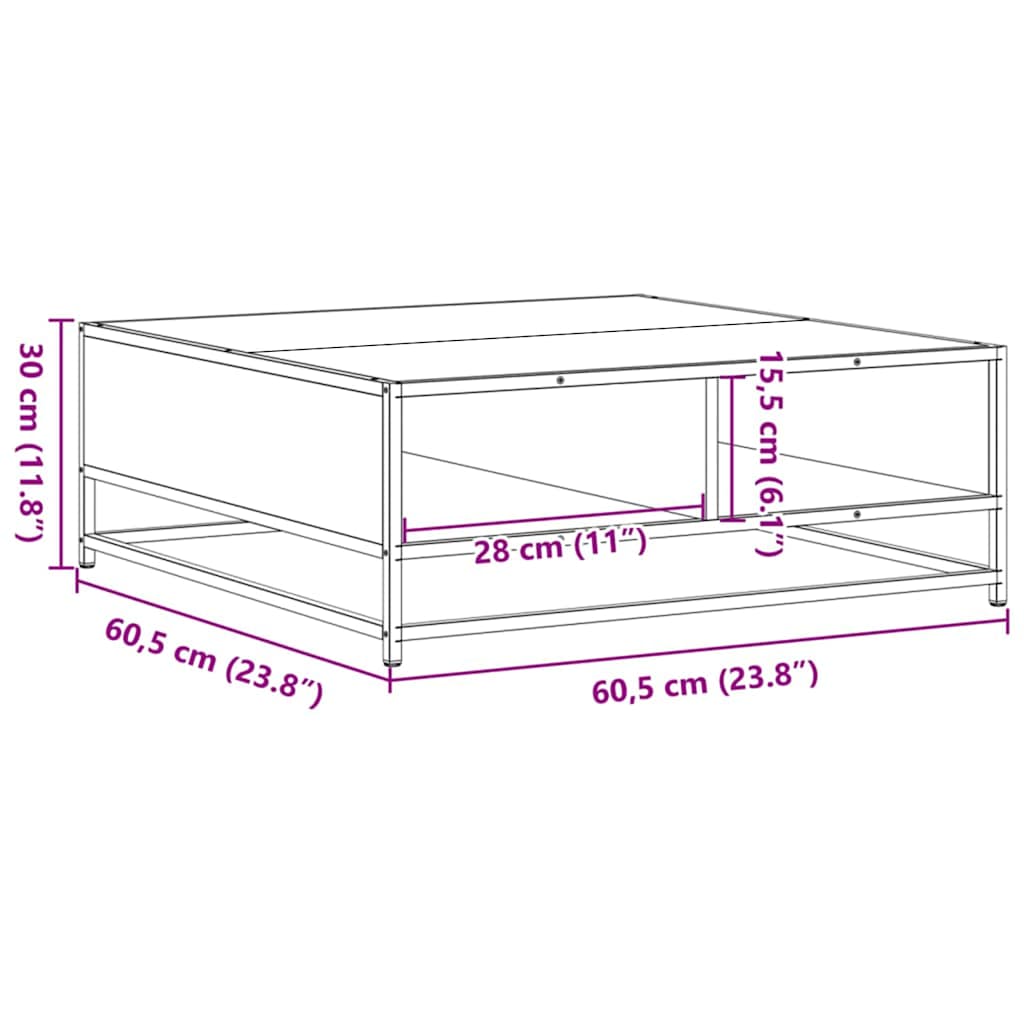 Couchtisch Räuchereiche 60,5x60,5x30cm Holzwerkstoff und Metall