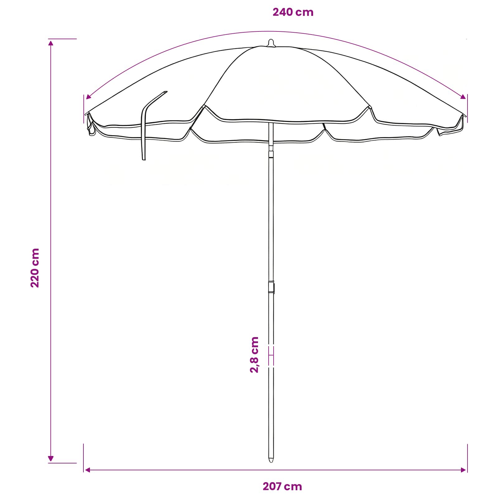 Strandparasol Blau und Weiß 206 x 206 x 212 cm
