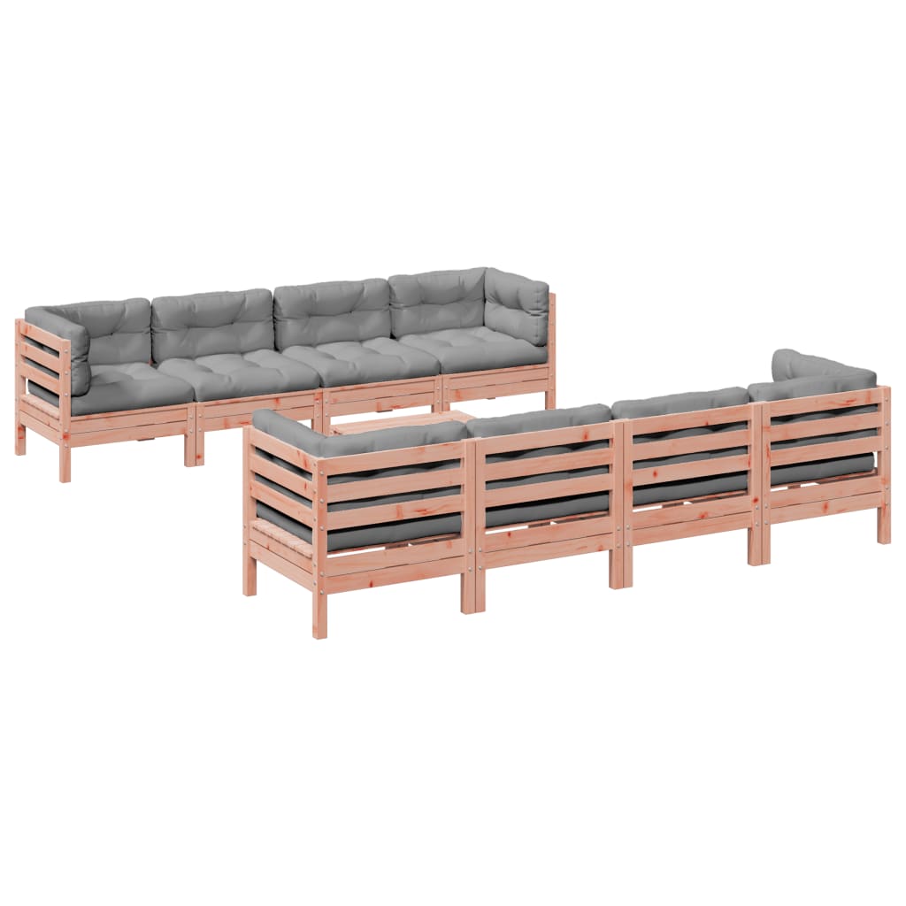 9-tlg. Garten-Sofagarnitur mit Kissen Massivholz Douglasie