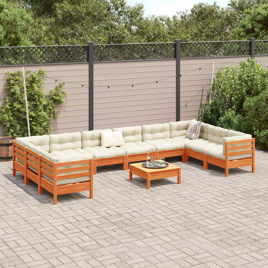 11-tlg. Garten-Sofagarnitur mit Kissen Wachsbraun Kiefernholz