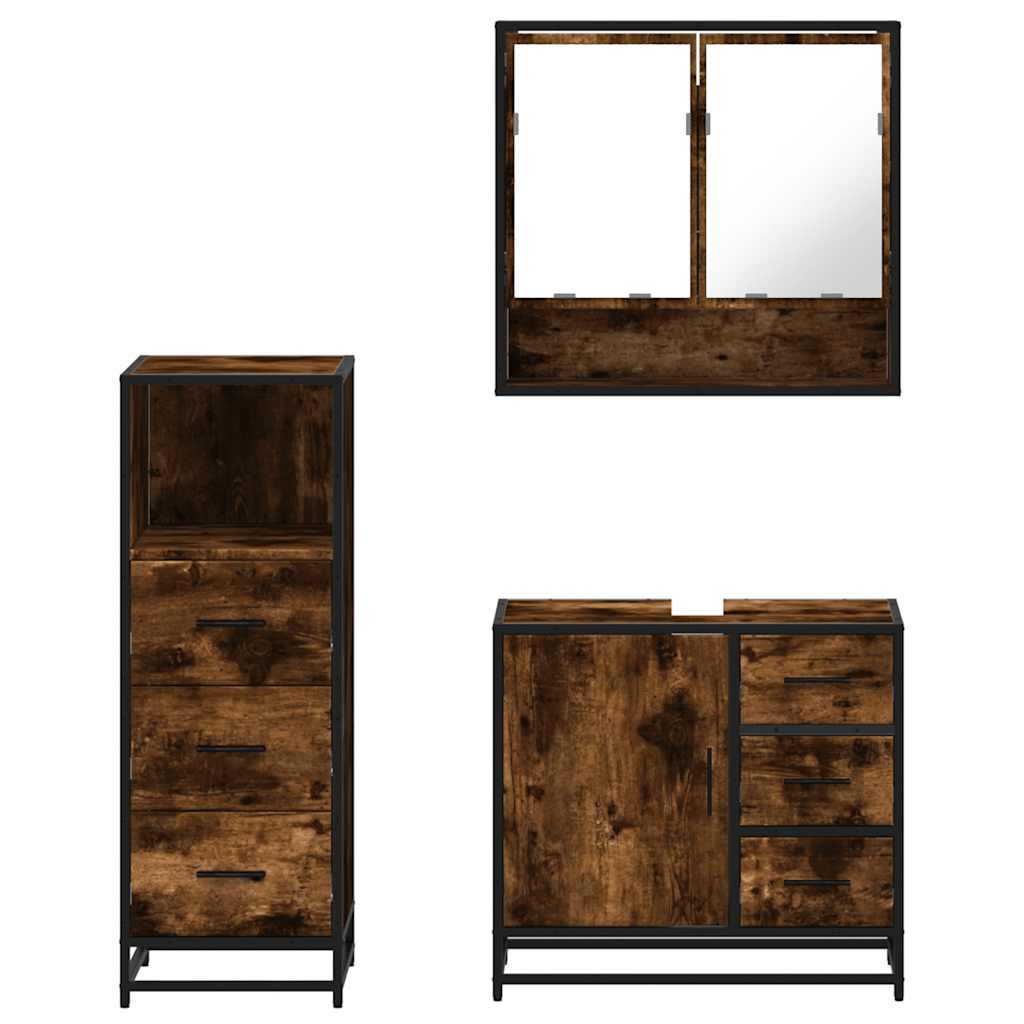 3-tlg. Badmöbel-Set Räuchereiche Holzwerkstoff