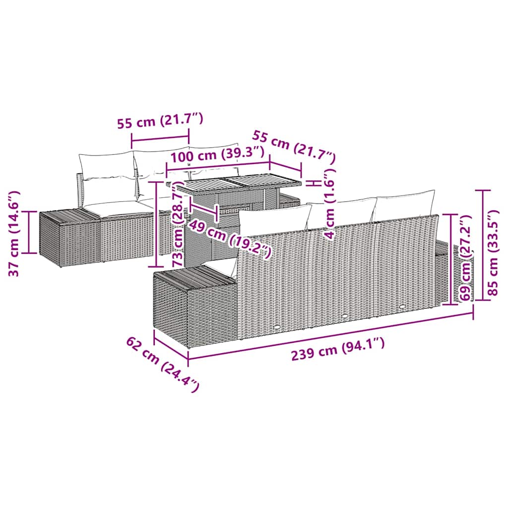 Garten Essgruppe mit Kissen 7 pcs Schwarz und Braun
