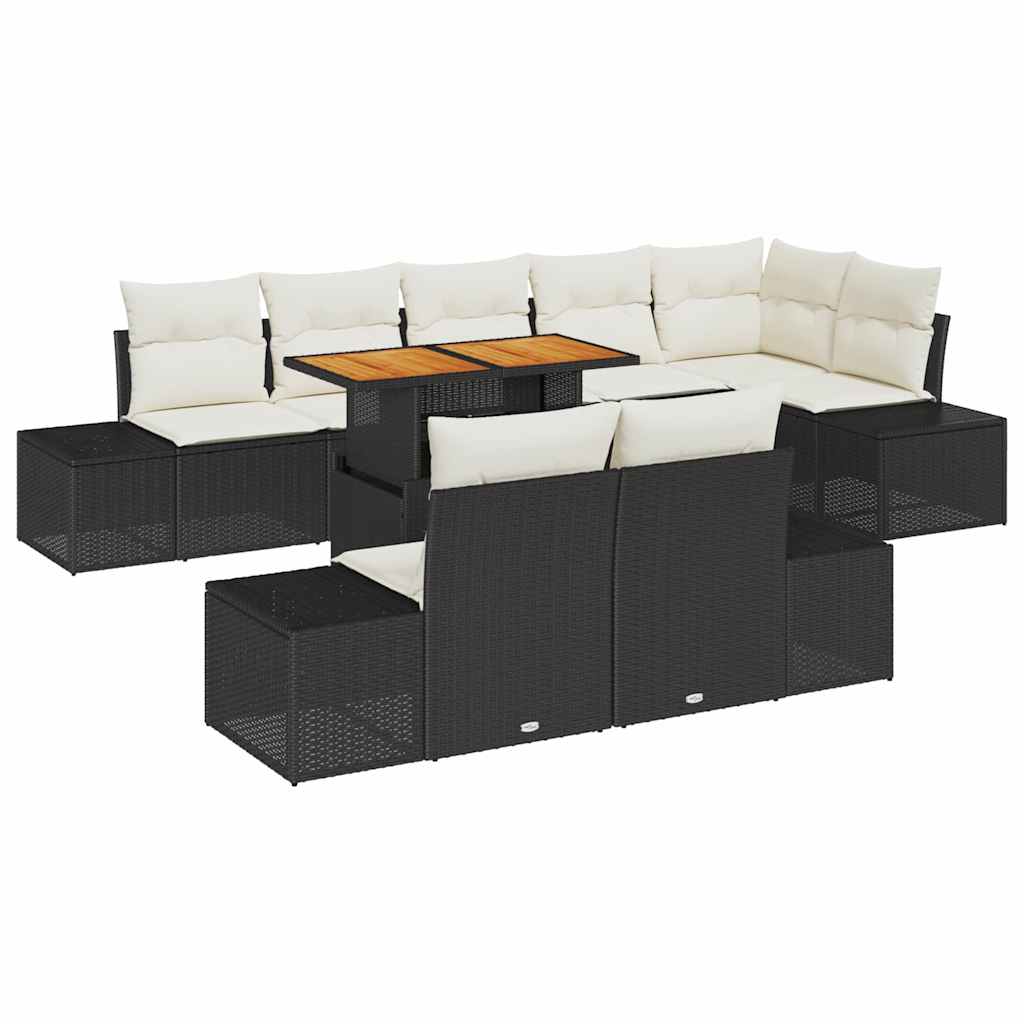 Garten Essgruppe mit Kissen 9 pcs Schwarz und Creme