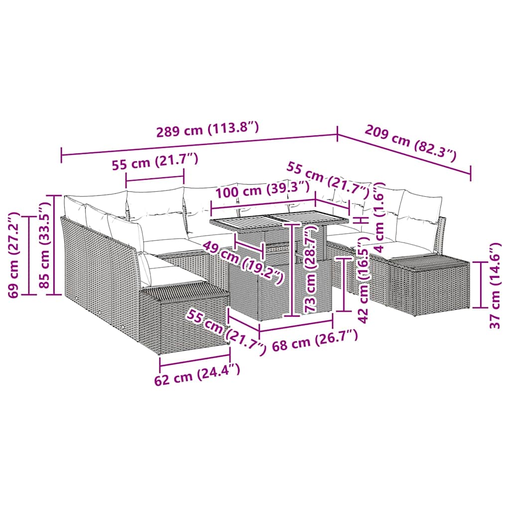 Garten Essgruppe mit Kissen 10 pcs Schwarz und Braun