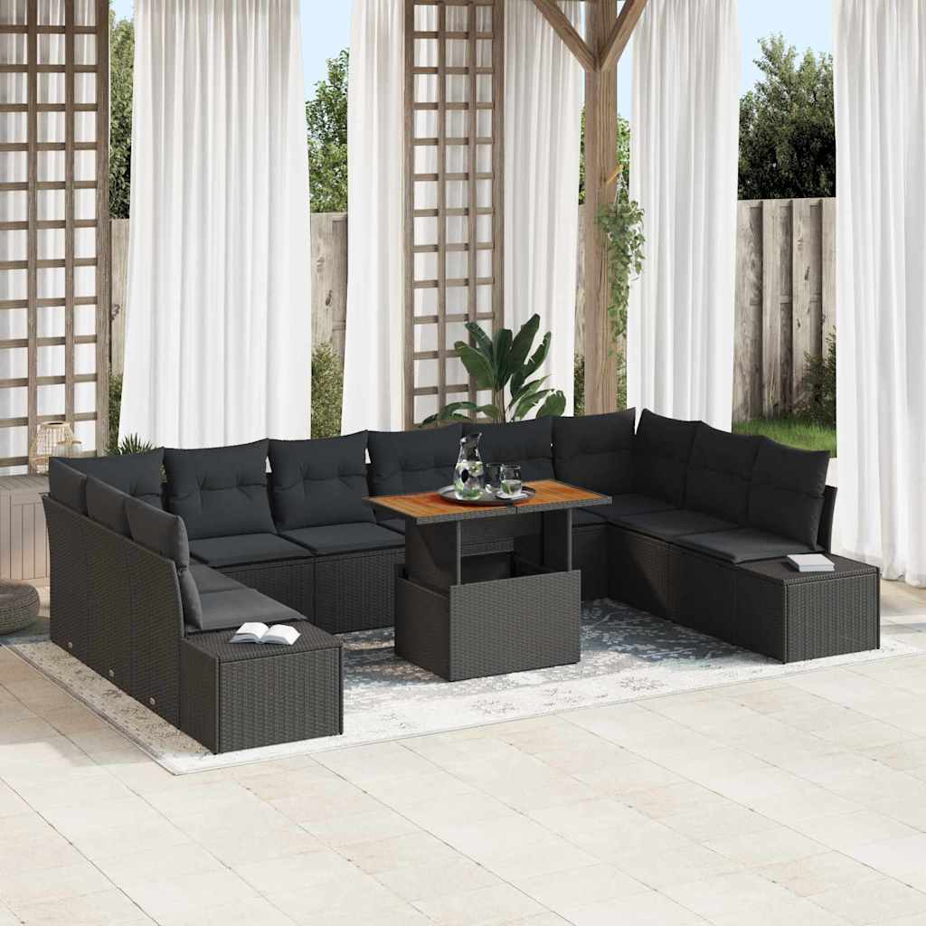 Garten-Sofa-Set mit Kissen 11 pcs Schwarz und Braun