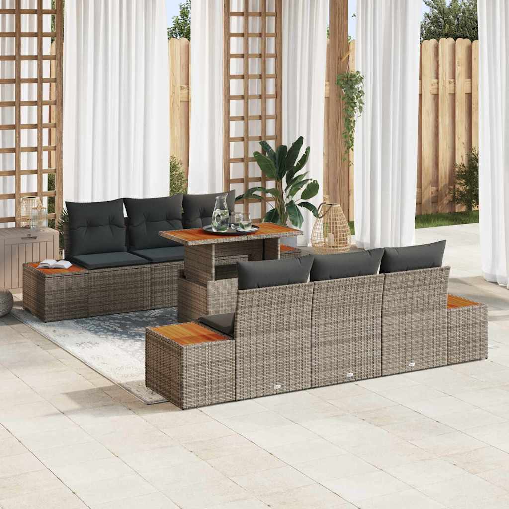 Garten Essgruppe mit Kissen 7 pcs Grau und Braun
