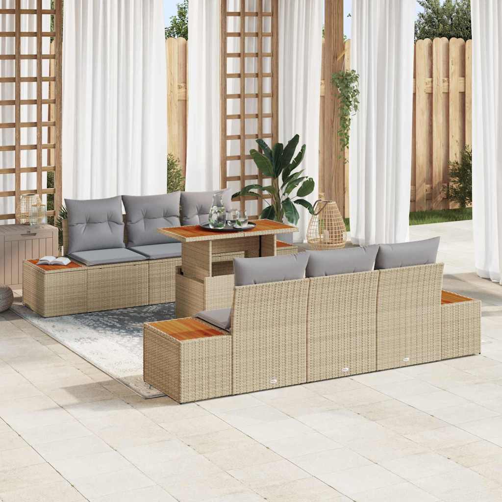Garten Essgruppe mit Kissen 7 pcs Beige und Grau