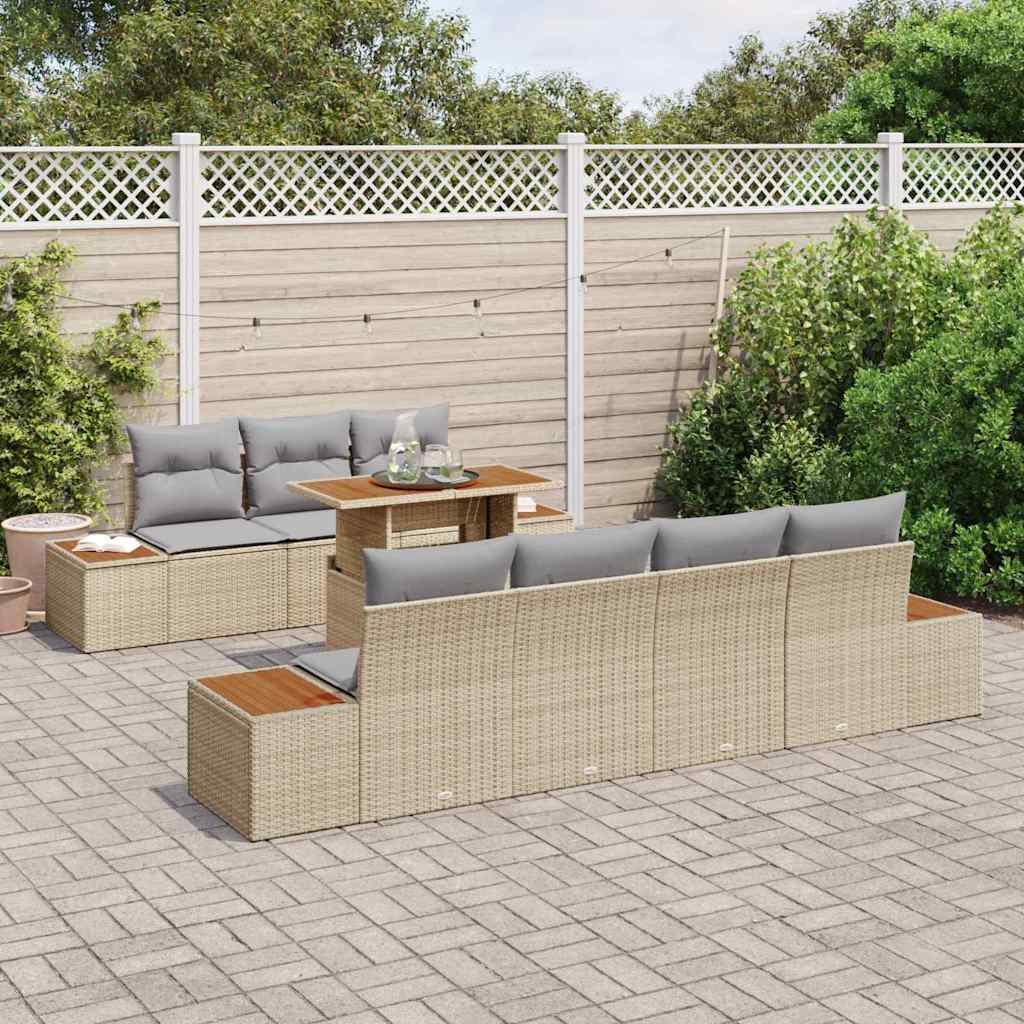 Garten-Sofa-Set mit Kissen 8 pcs Beige Poly Rattan
