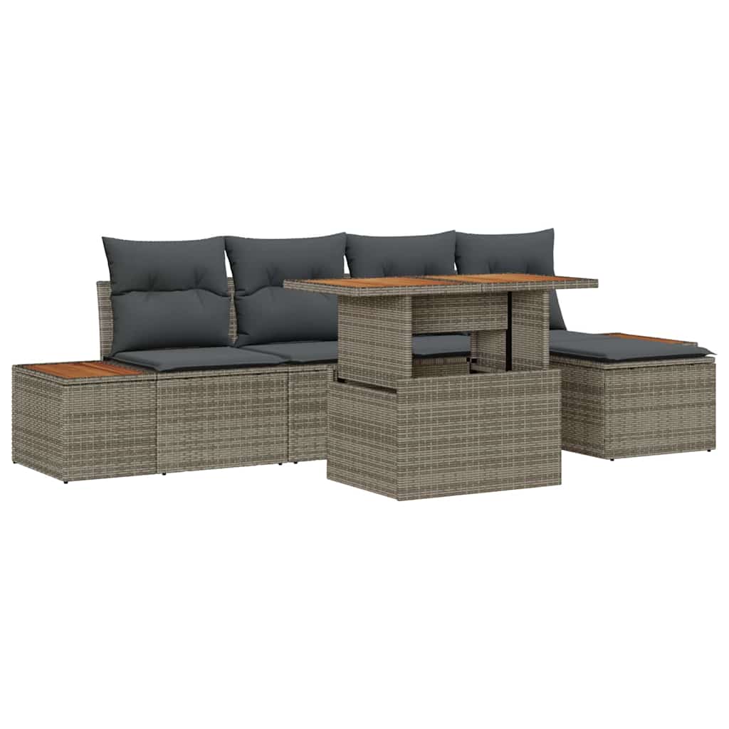 Garten Essgruppe mit Kissen 6 pcs Grau und Braun
