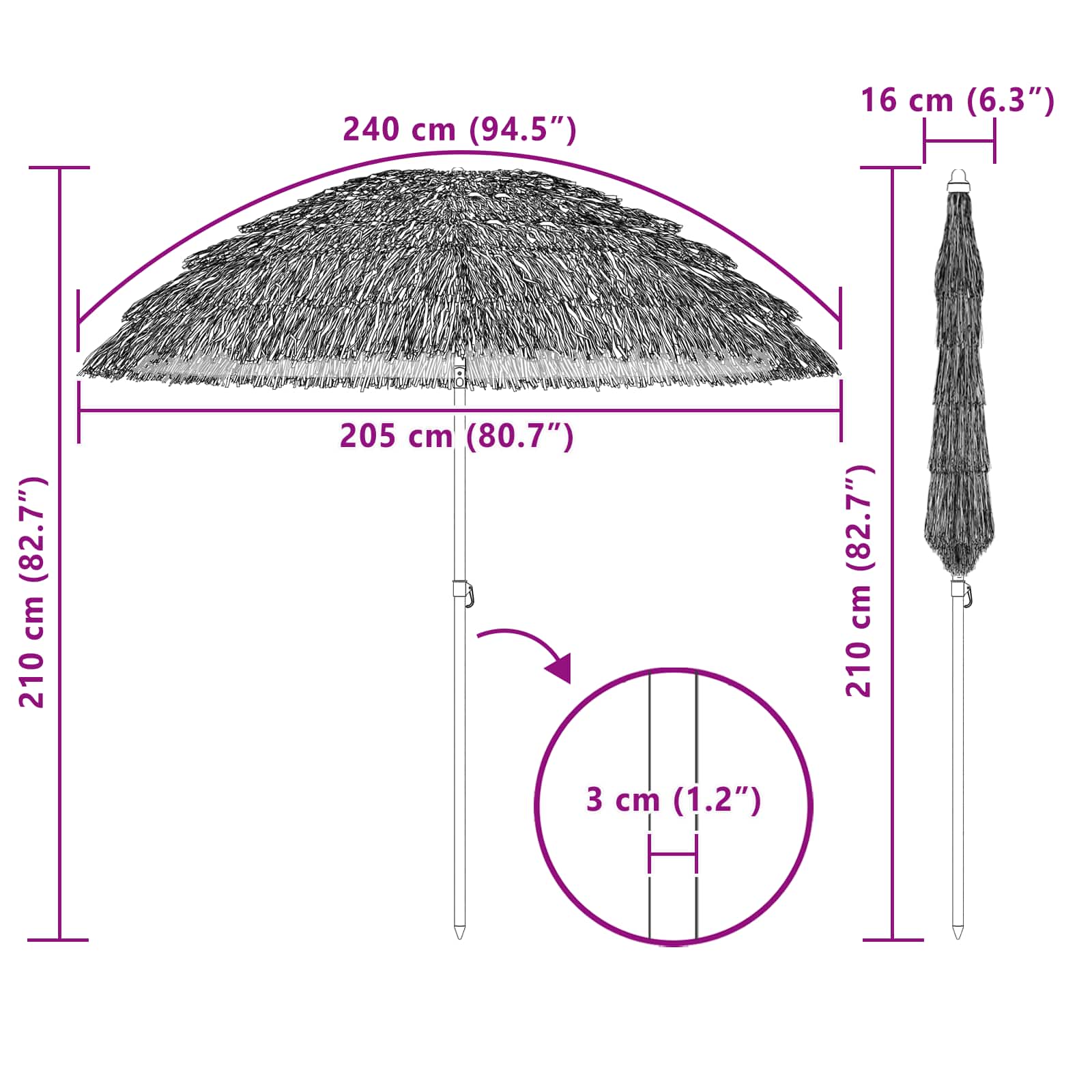 Garten-Sonnenschirm Natur 205 x 205 x 210 cm
