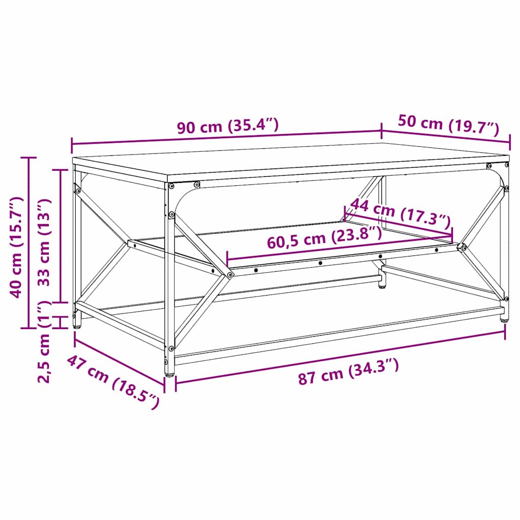 Couchtisch Graues Sonoma 90 x 50 x 40 cm