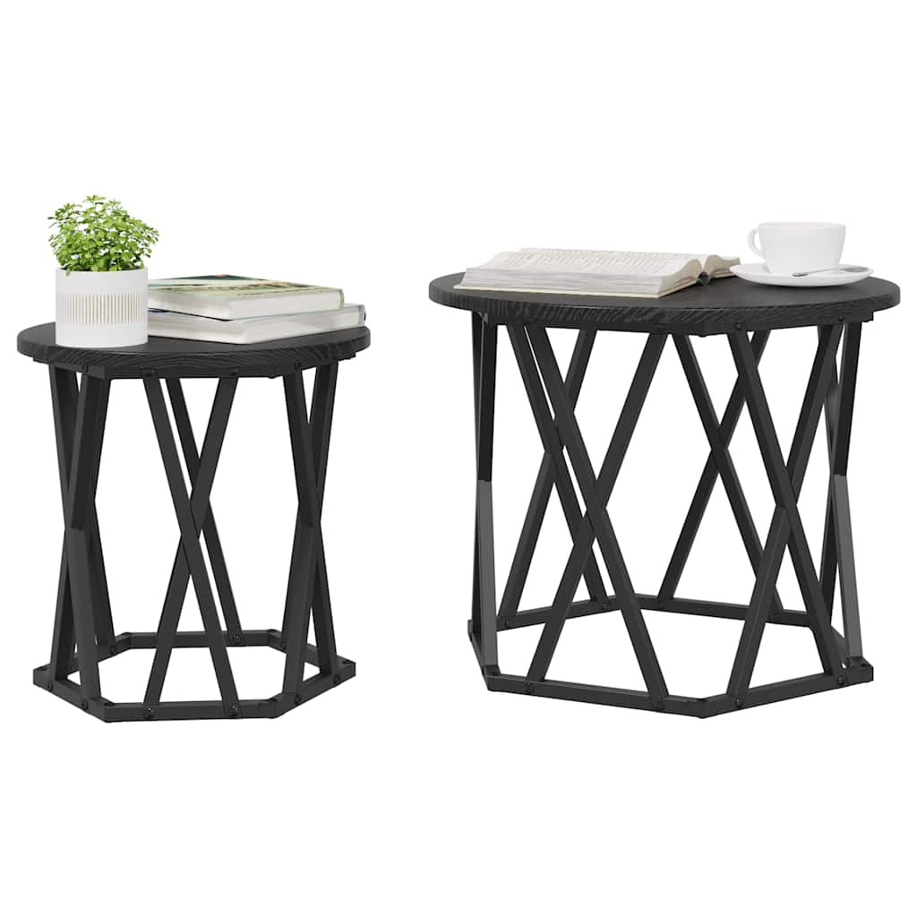 Beistelltisch 2 pcs Schwarz Eichen-Optik