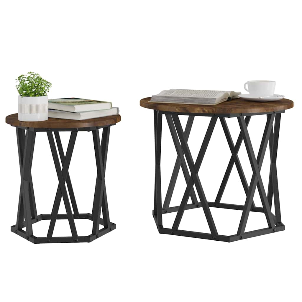 Beistelltisch 2 pcs Geräucherte Eiche Ingenieure Holz und Stahl