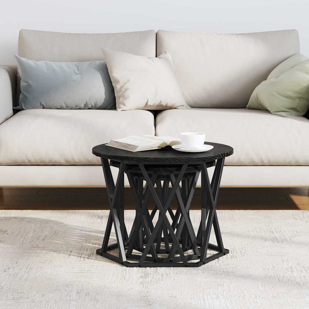 Nesting Beistelltisch 3 pcs Schwarz Eichen-Optik