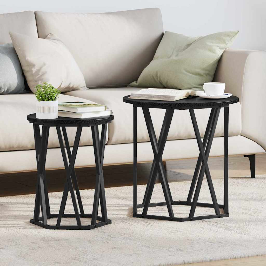 Couchtisch 2 pcs Schwarz Eichen-Optik Ingenieure Holz und Stahl