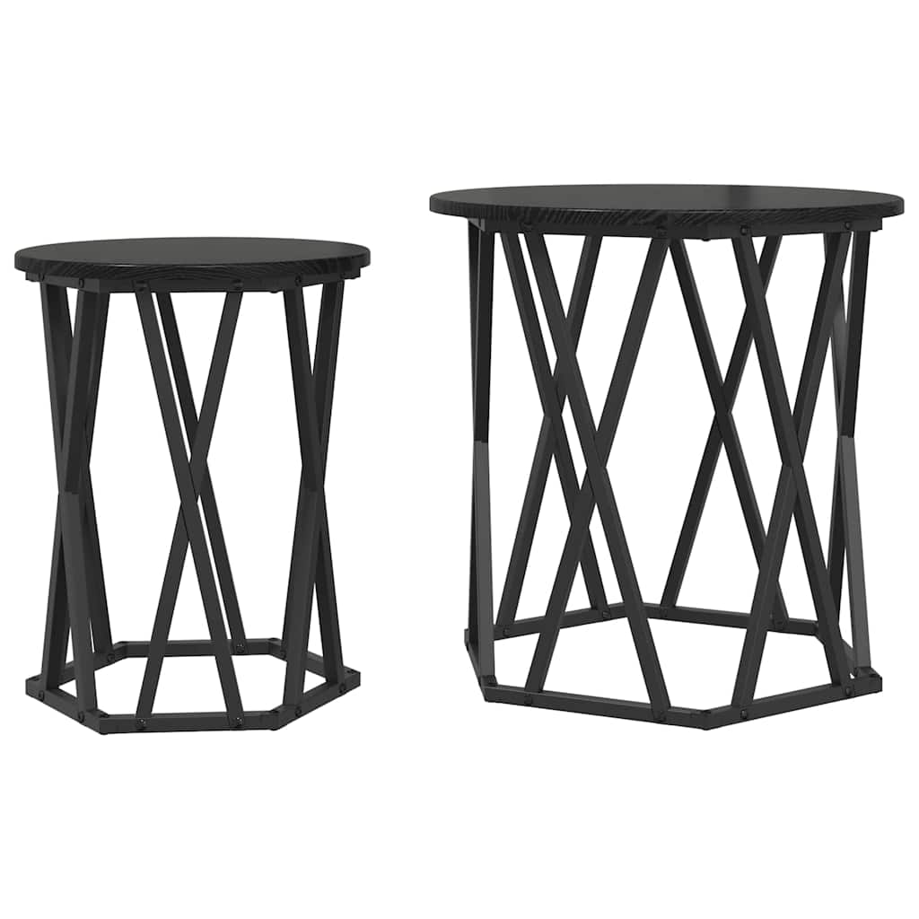 Couchtisch 2 pcs Schwarz Eichen-Optik Ingenieure Holz und Stahl