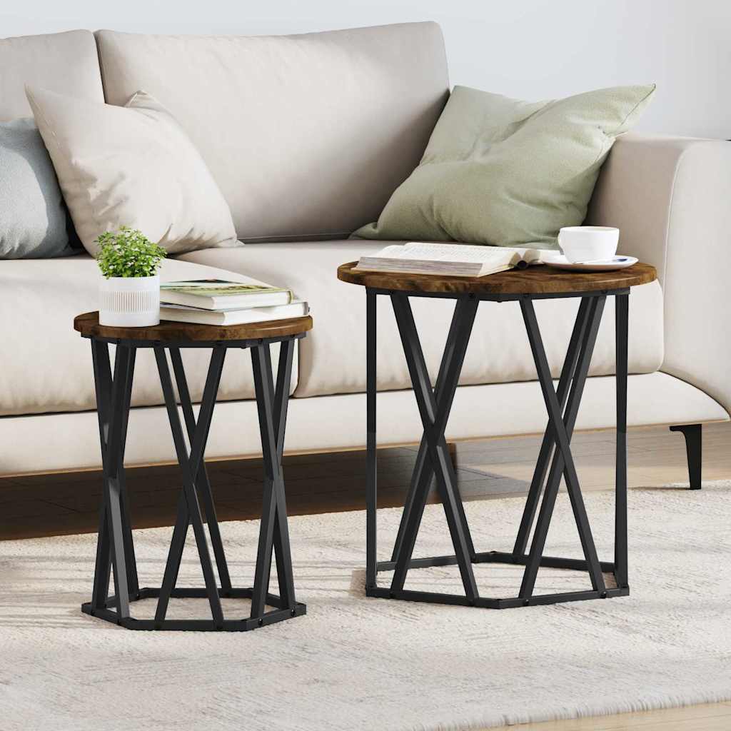 Couchtisch 2 pcs Geräucherte Eiche Ingenieure Holz und Stahl