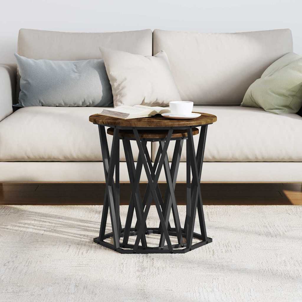 Couchtisch 2 pcs Geräucherte Eiche Ingenieure Holz und Stahl