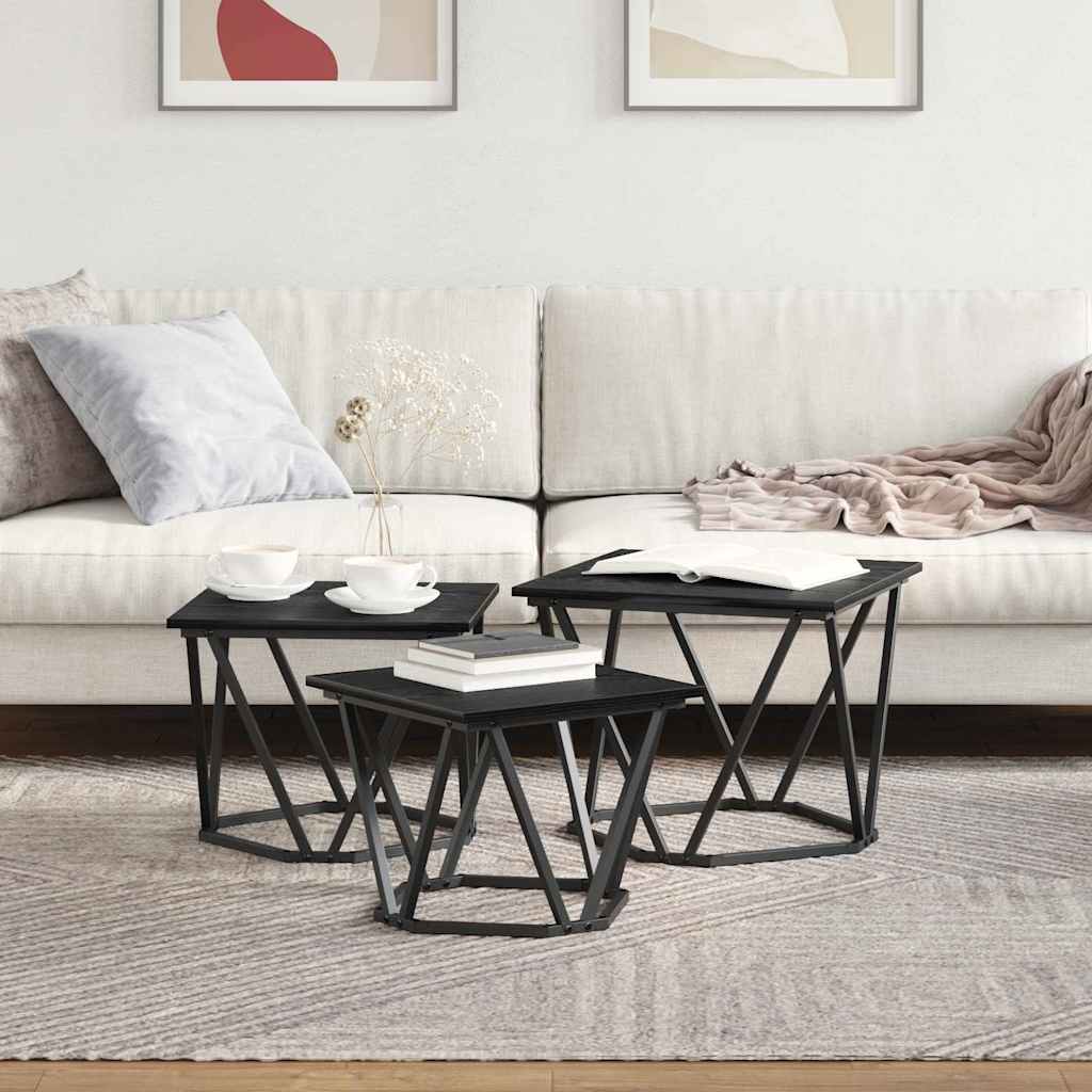 Couchtisch 3 pcs Schwarz Eichen-Optik Ingenieure Holz und Stahl