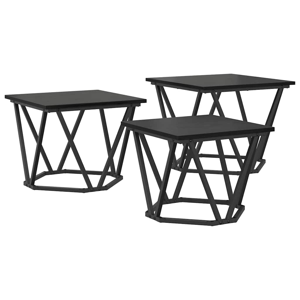 Couchtisch 3 pcs Schwarz Eichen-Optik Ingenieure Holz und Stahl