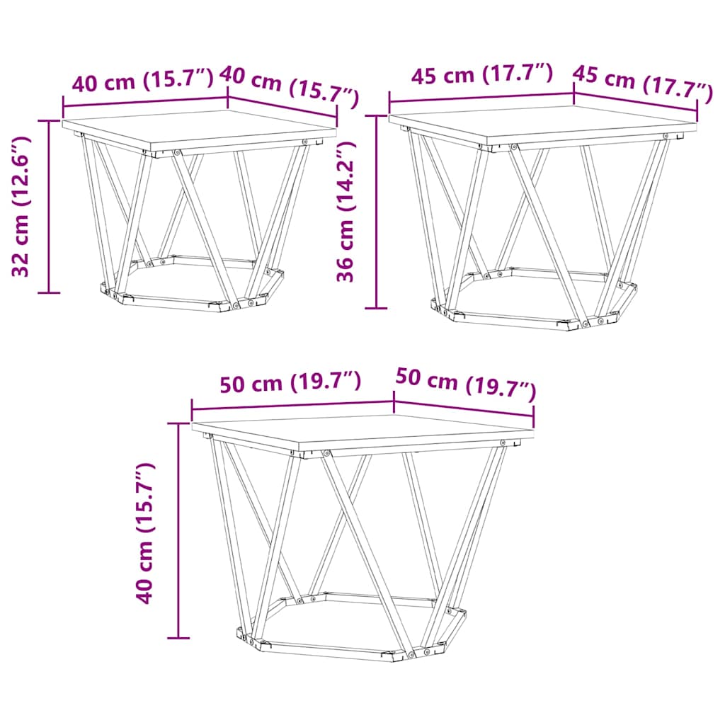 Couchtisch 3 pcs Schwarz Eichen-Optik Ingenieure Holz und Stahl