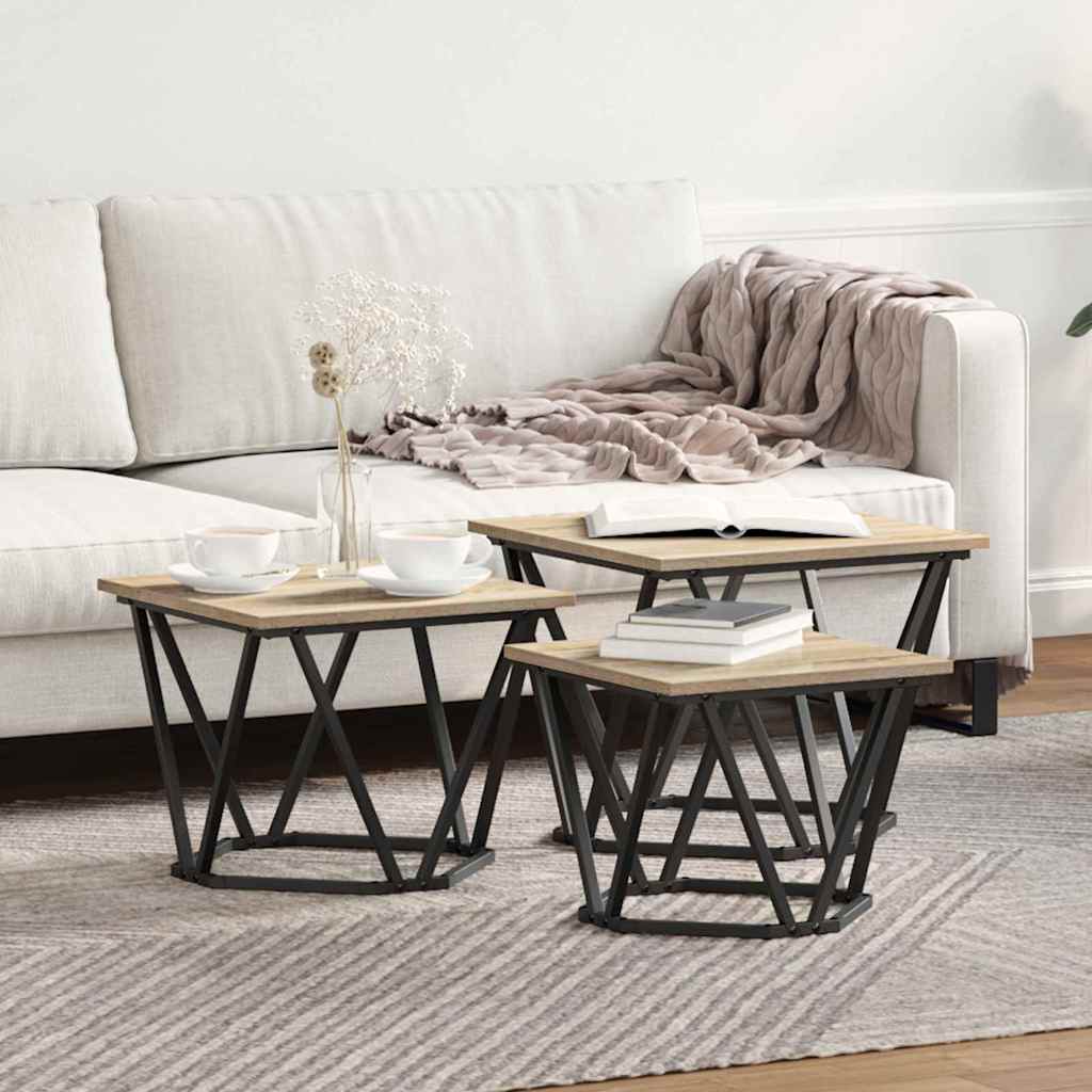 Couchtisch 3 pcs Sonoma-Eiche Ingenieure Holz und Stahl